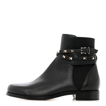 Valentino Garavani Grained Calfskin Rockstud Beatle Chelsea Ankle Boots 38 Black 1 of 12