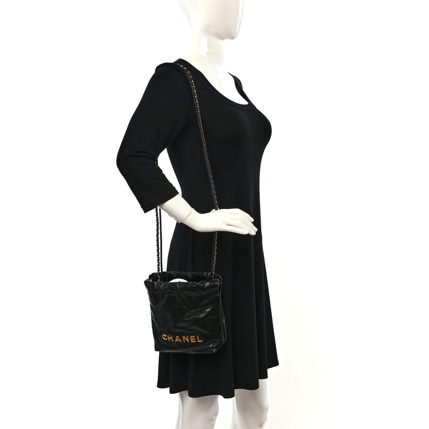 Chanel Shiny Calfskin Quilted Mini Chanel 22 Black 2 of 9