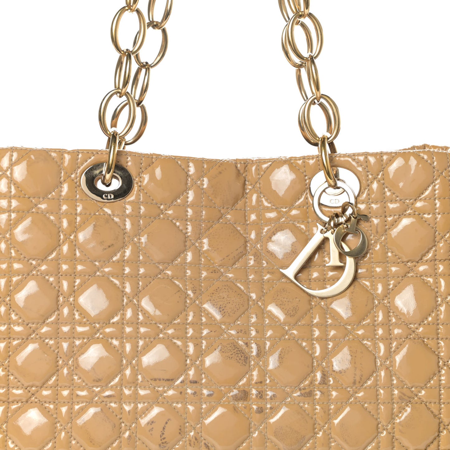 Patent Cannage Large Dior Soft Shopping Tote Beige