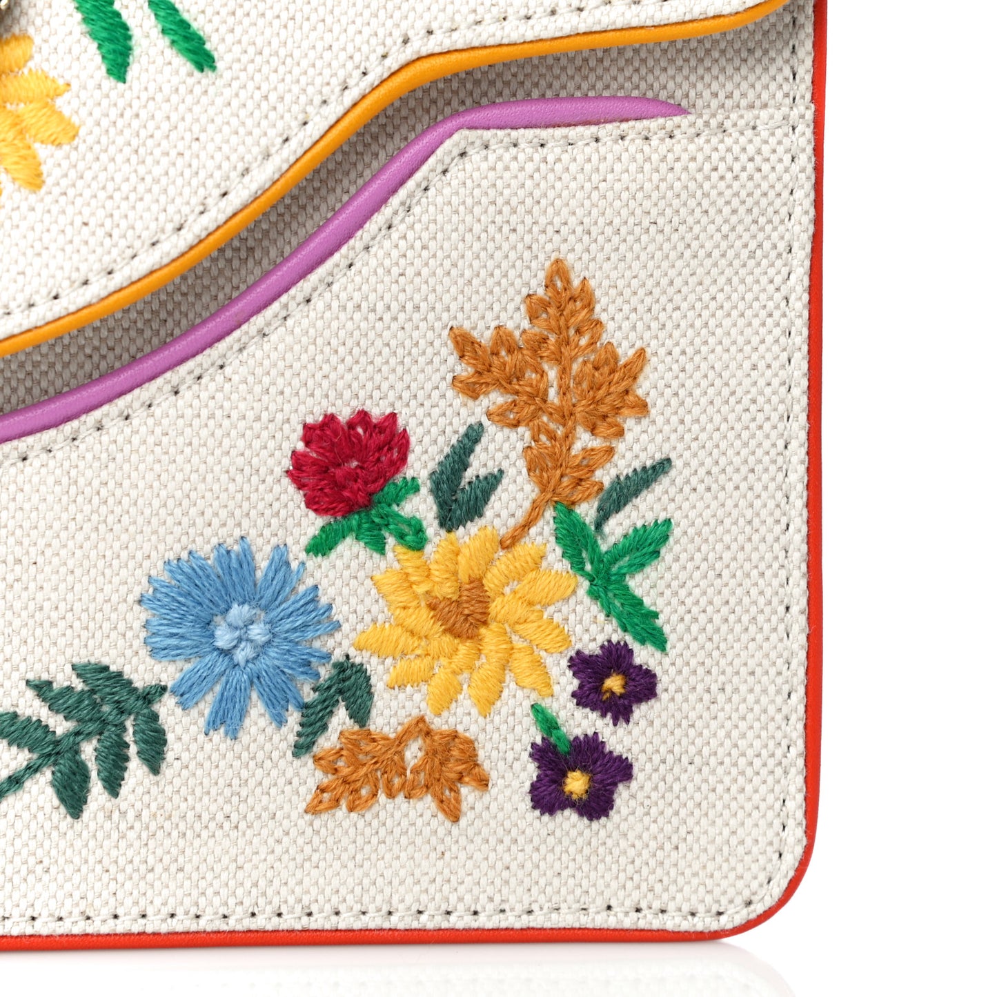 Linen Canvas Embroidered Small Shoulder Bag White