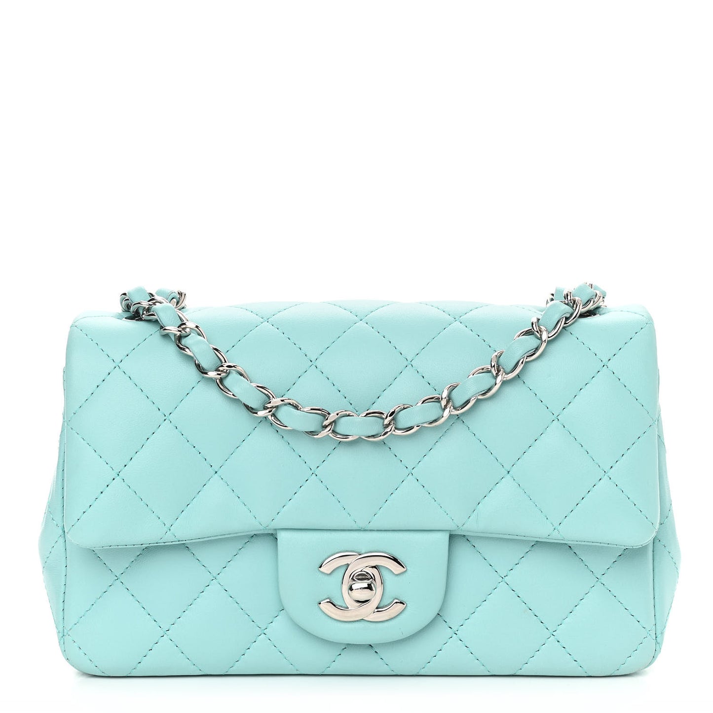 Lambskin Quilted Mini Rectangular Flap Light Blue