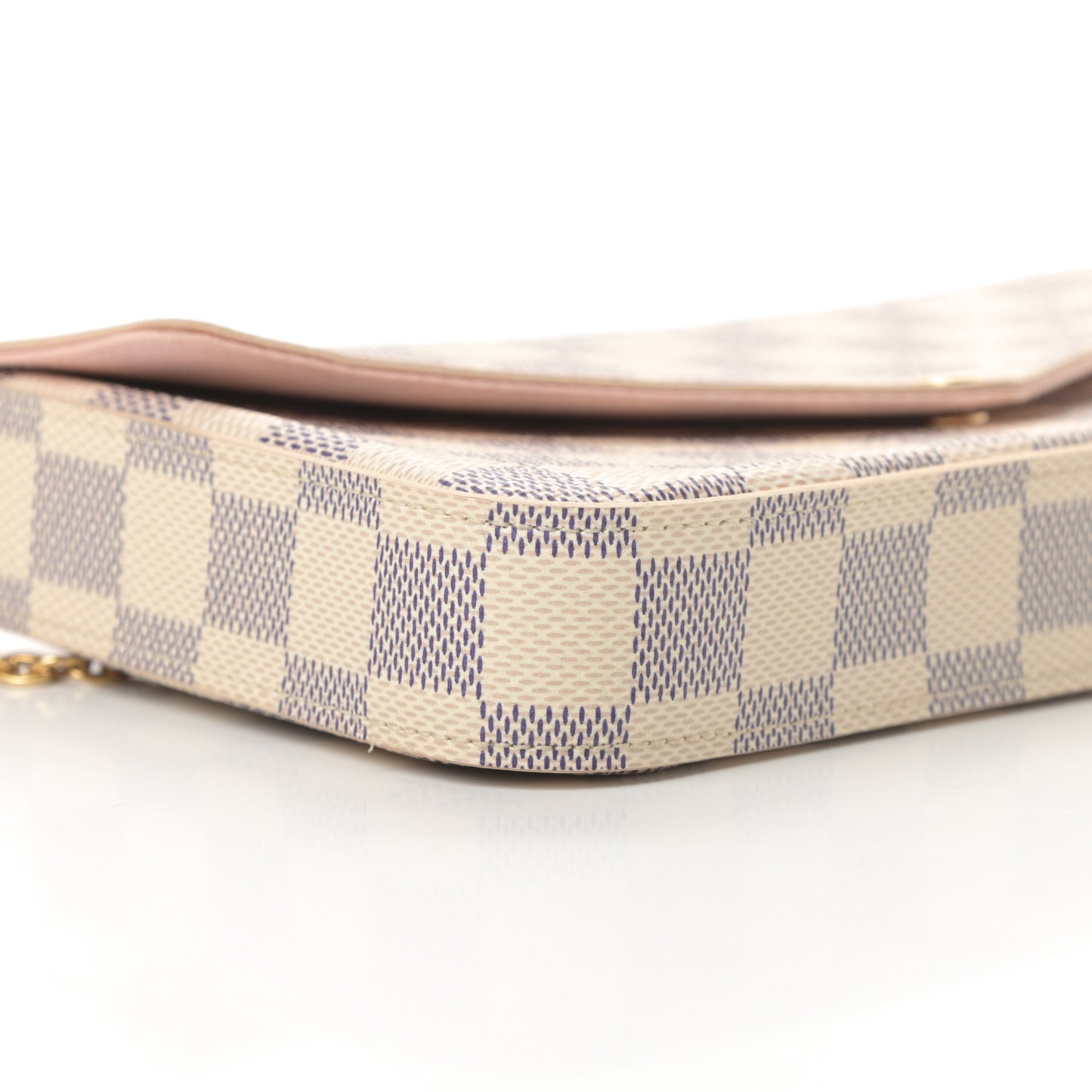 Damier Azur Pochette Felicie Chain Wallet Rose Ballerine