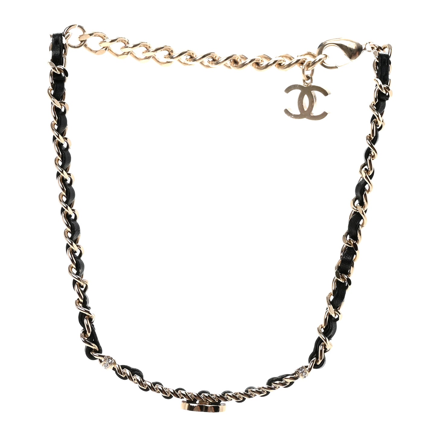 Metal Lambskin Crystal CC Choker Necklace Black Gold