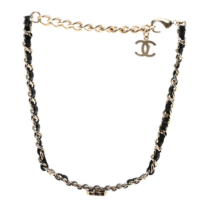 Chanel Metal Lambskin Crystal CC Choker Necklace Black Gold 3 of 7