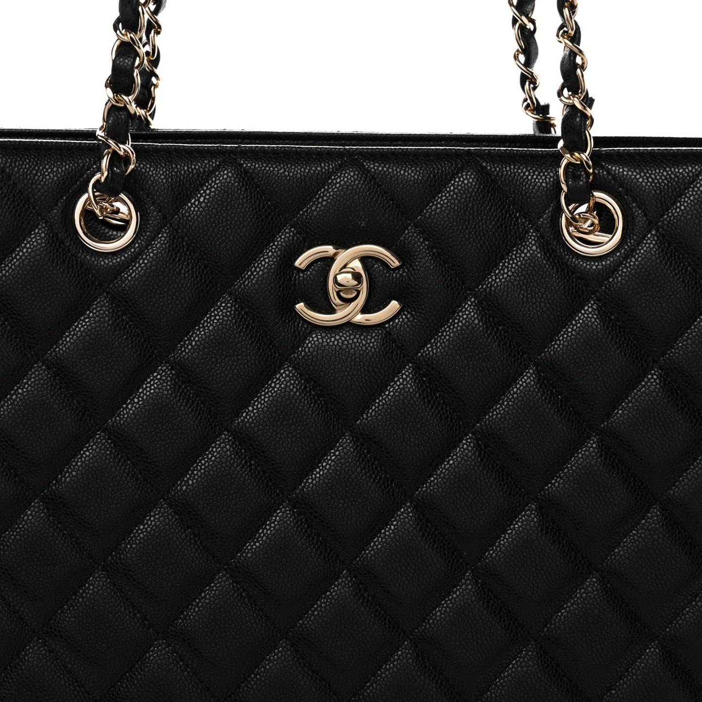Caviar Quilted Large Shopping Tote Black