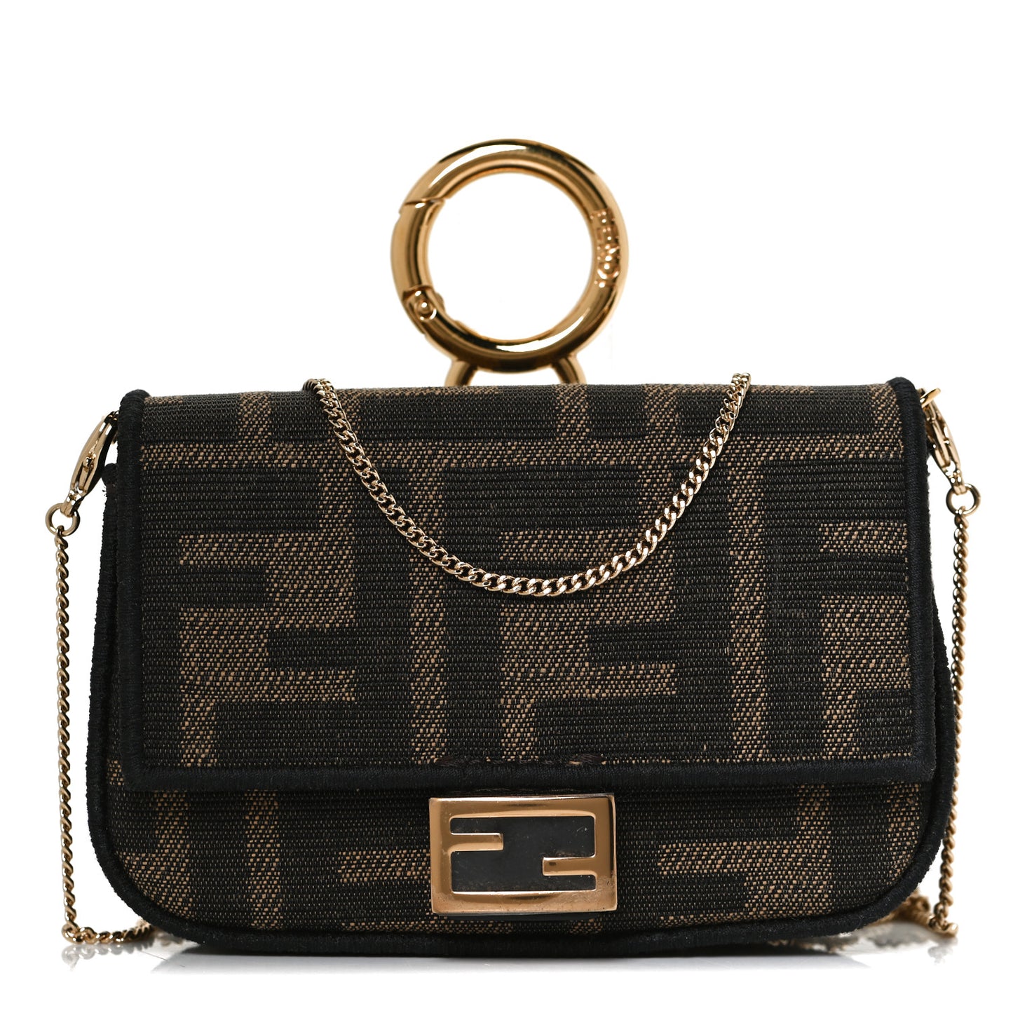 Fabric Jacquard FF 1974 Nano Baguette Charm Tobacco Moro Black
