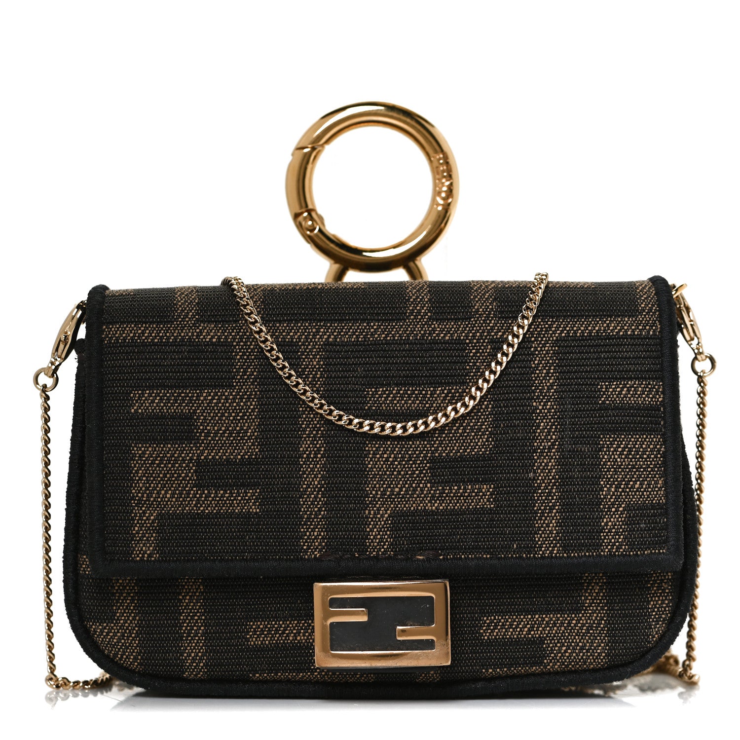 Fendi Fabric Jacquard FF 1974 Nano Baguette Charm Tobacco Moro Black 1 of 12