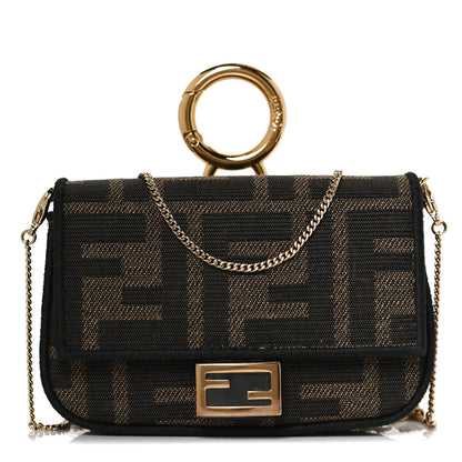 Fendi Fabric Jacquard FF 1974 Nano Baguette Charm Tobacco Moro Black 1 of 12