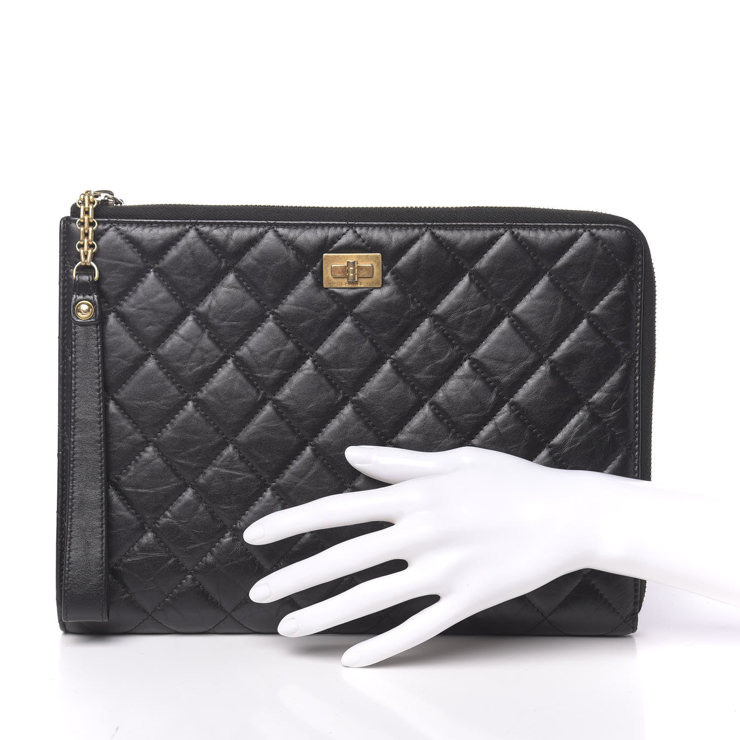 Chanel Aged Calfskin Quilted 2.55 Reissue Pouch With Handle Black 2 of 8