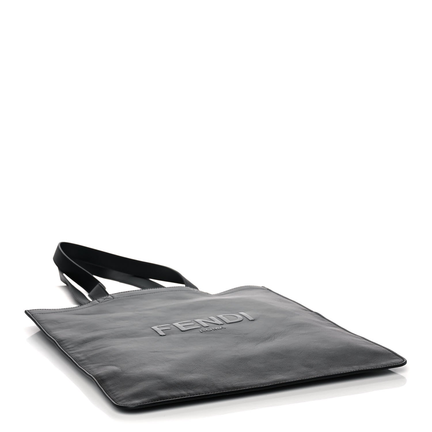 Fendi Vitello Grace Light Logo Fendi Pack Flat Shopping Tote Black 3 of 11