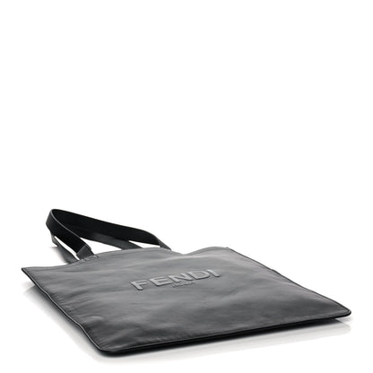 Fendi Vitello Grace Light Logo Fendi Pack Flat Shopping Tote Black 3 of 11