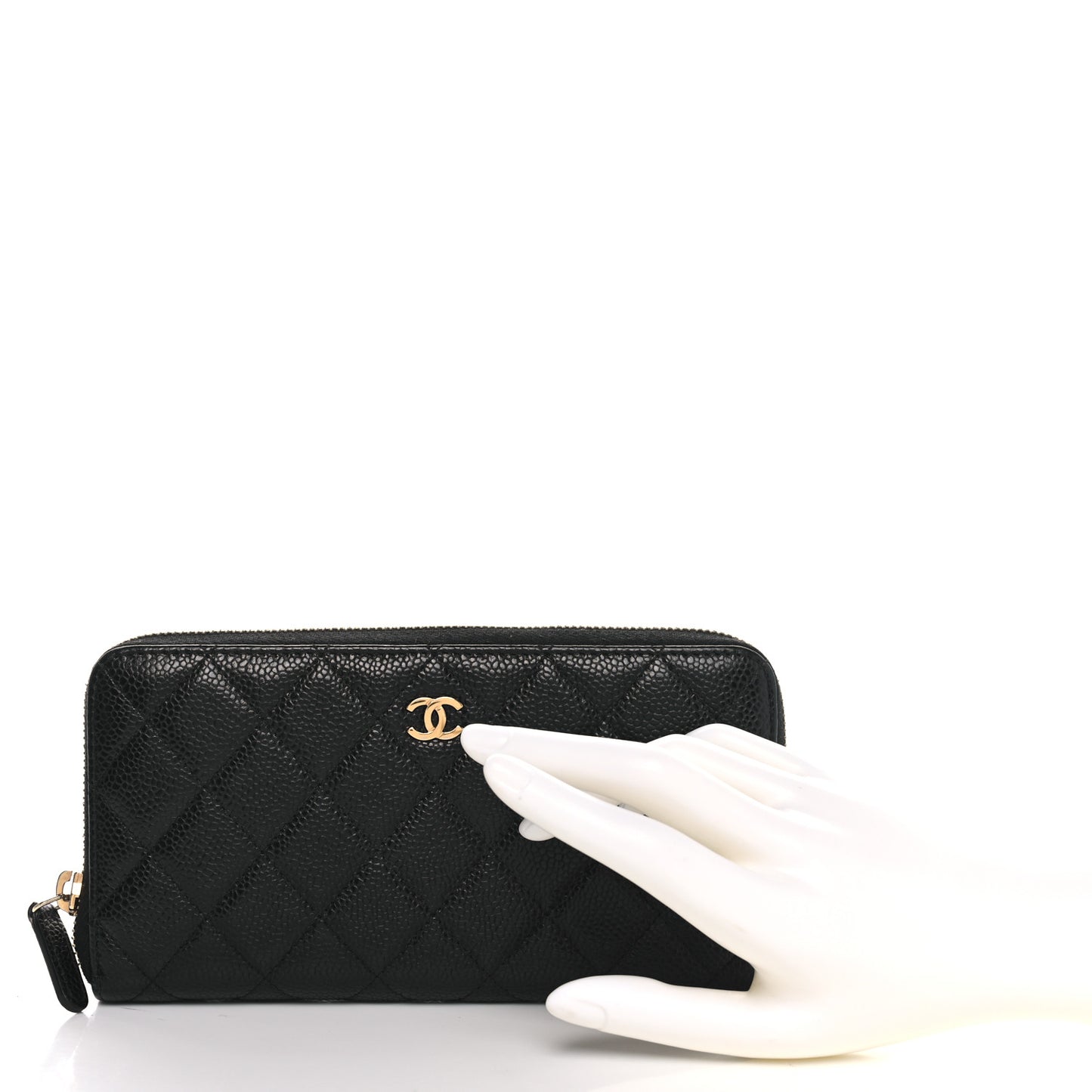 Caviar Quilted Large Gusset Zip Around Wallet Black
