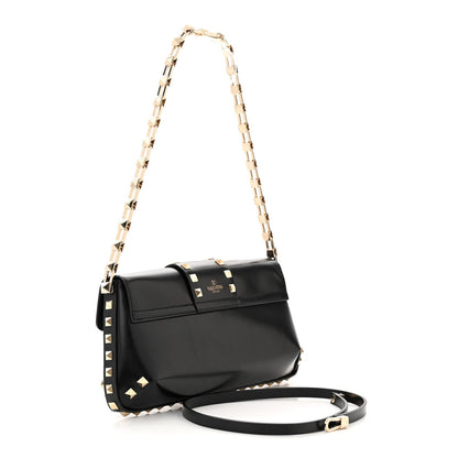Valentino Garavani Brushed Calfskin Rockstud Flip Lock Chain Shoulder Bag Black 3 of 11