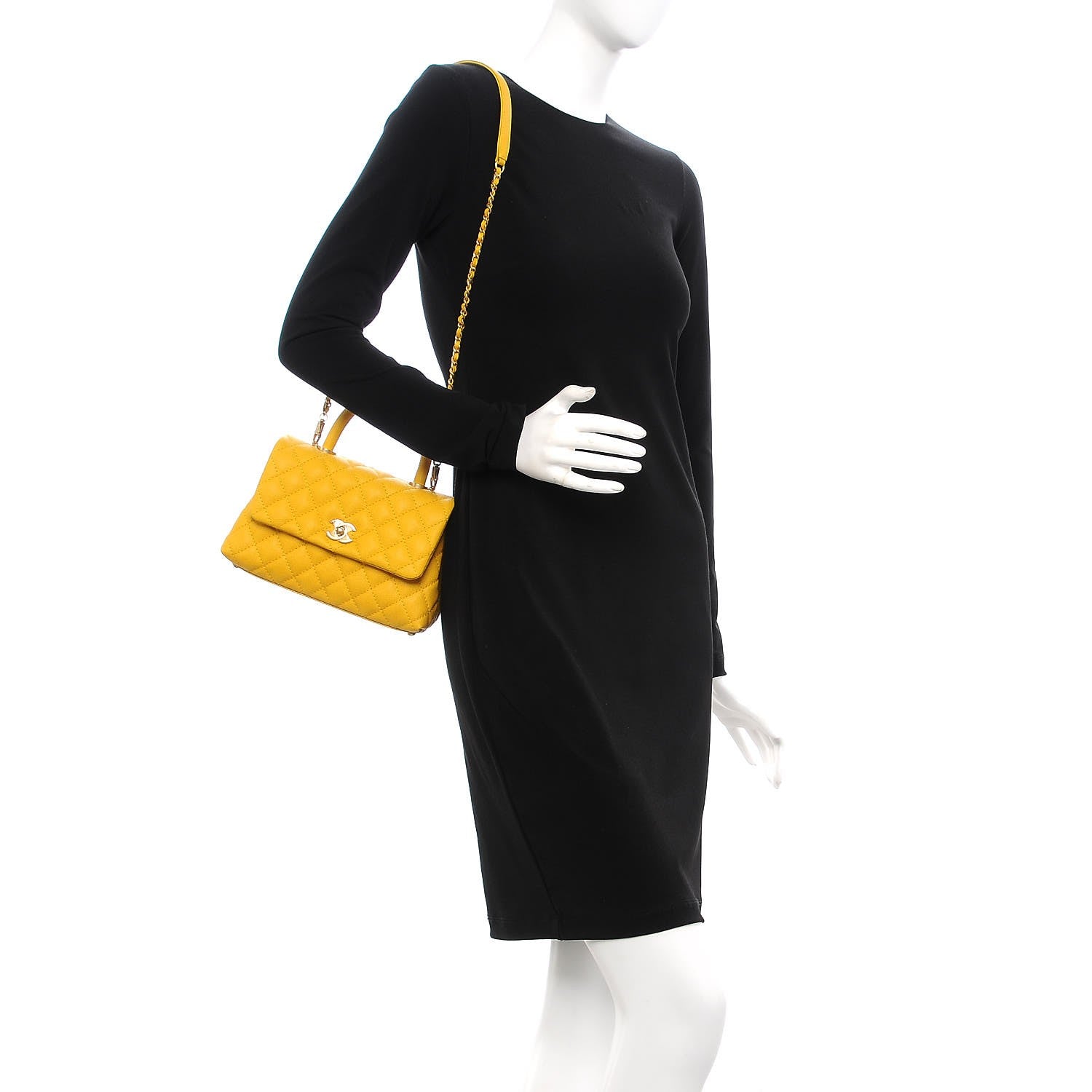 Chanel Caviar Quilted Mini Coco Handle Flap Yellow 2 of 8