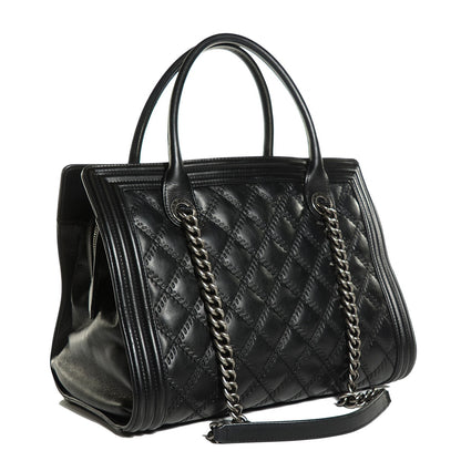 Chanel Calfskin Quilted Double Stitch Large Boy Tote Black 3 of 8