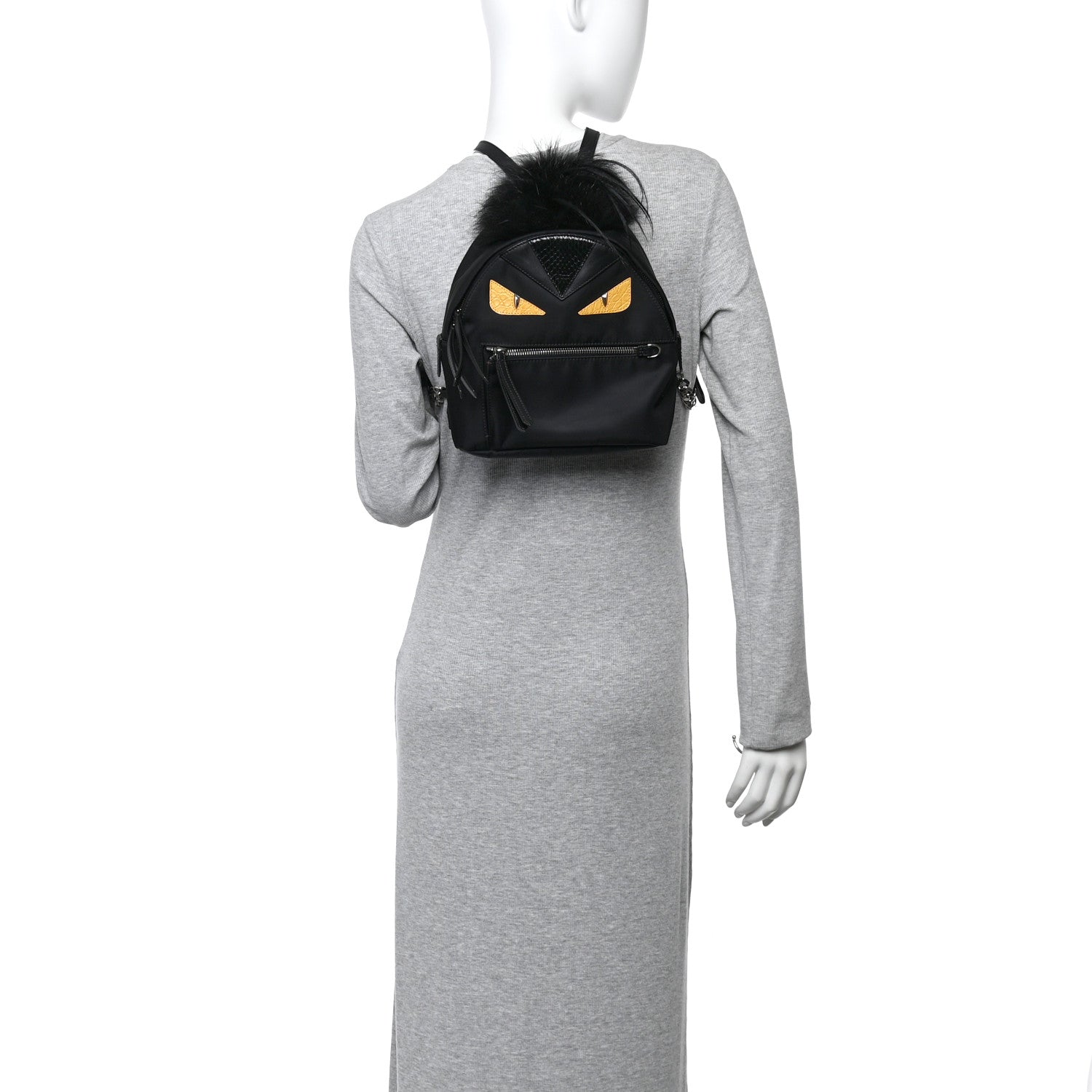 Fendi Nylon Vitello Dolce Goat Fox Fur Crocodile Monster Eyes Mini