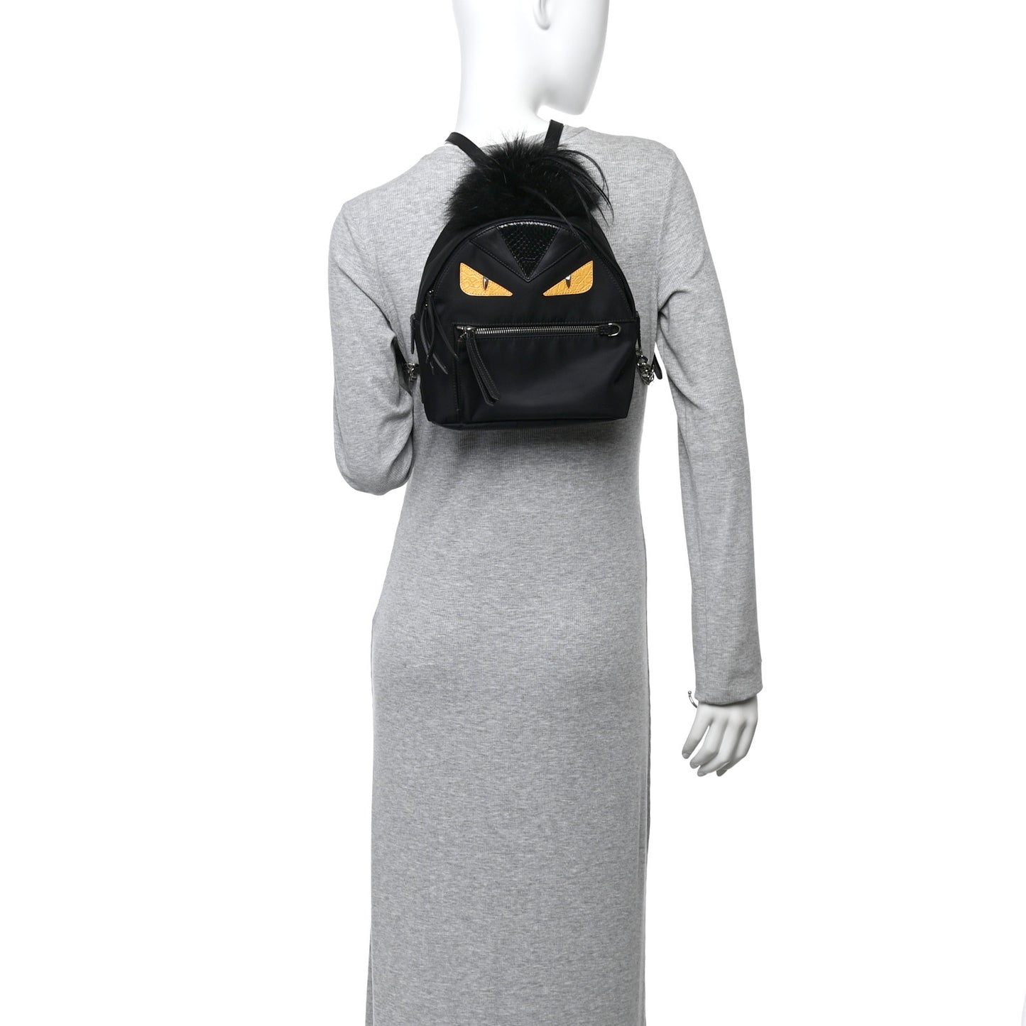 Nylon Vitello Dolce Goat Fox Fur Crocodile Monster Eyes Mini Backpack Black Sunflower
