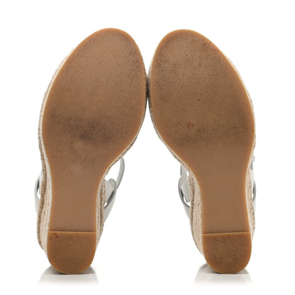 Saint Laurent Calfskin Tribute 95 Platform Espadrille Wedge Sandals 37 Porcellana 4 of 4