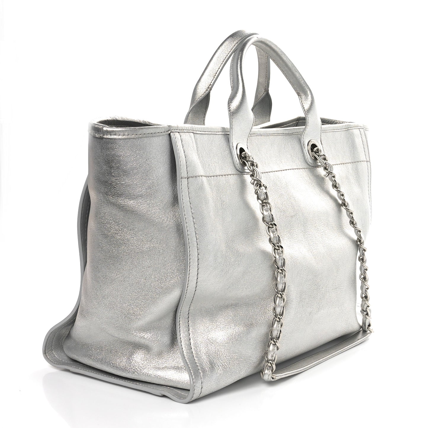 Metallic Calfskin Medium Deauville Tote Silver