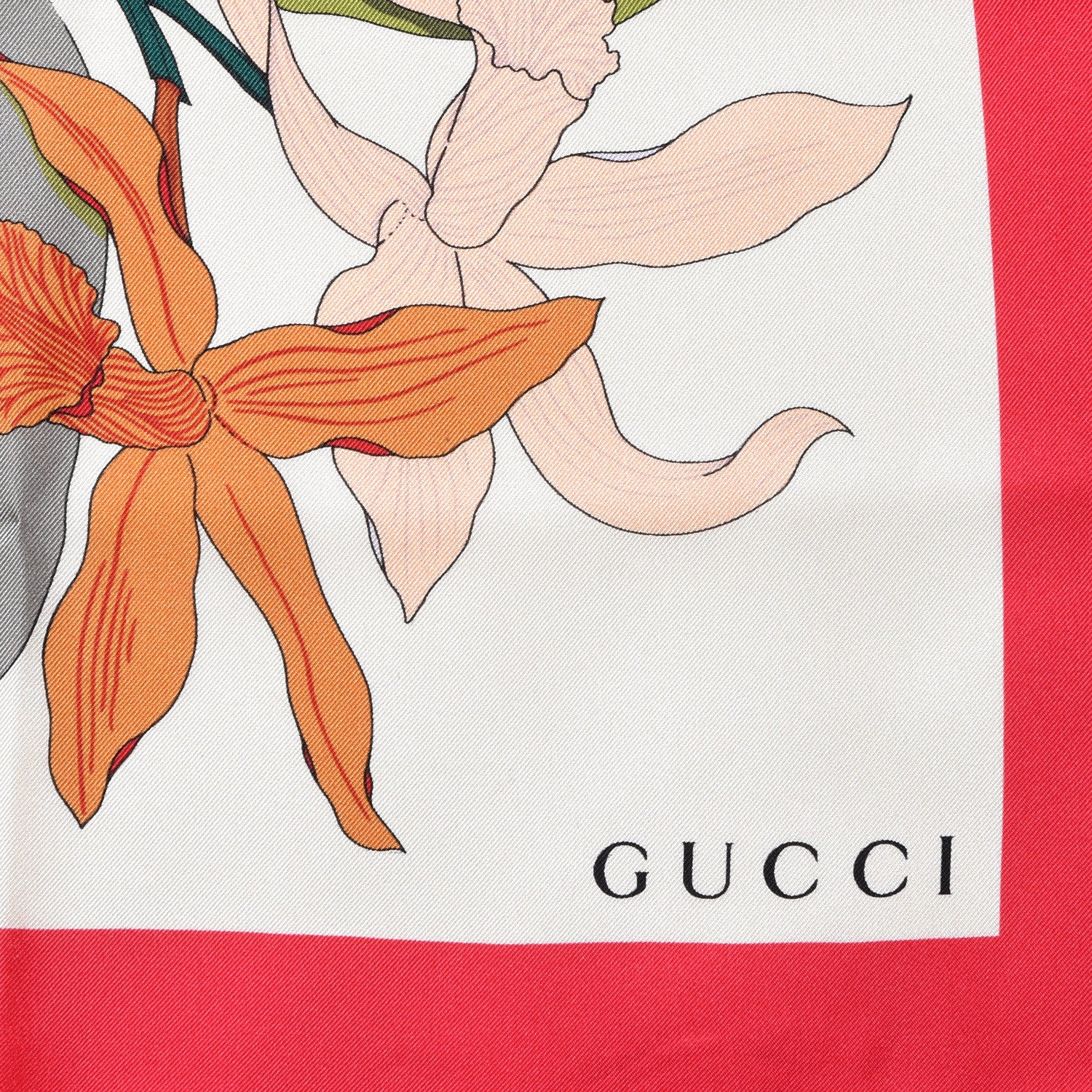 Gucci Silk Twill Flora Gothic Square Scarf Ivory Pink 2 of 4
