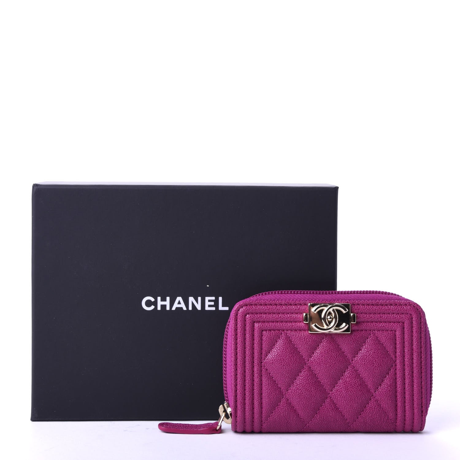 Chanel Caviar Quilted Boy Zip Around Coin Purse Wallet Fuchsia 8 of 8