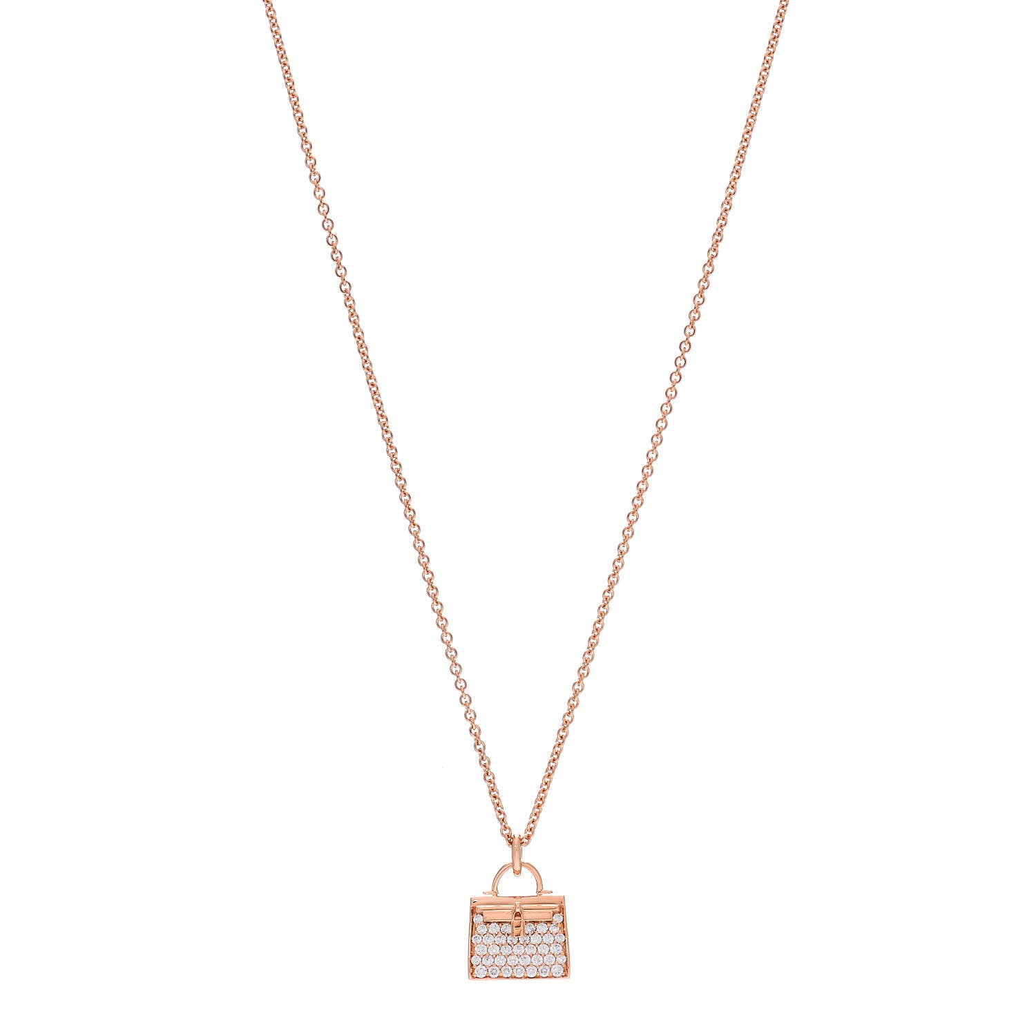 Hermes 18K Rose Gold Diamond Kelly Amulettes Pendant Necklace 1 of 5