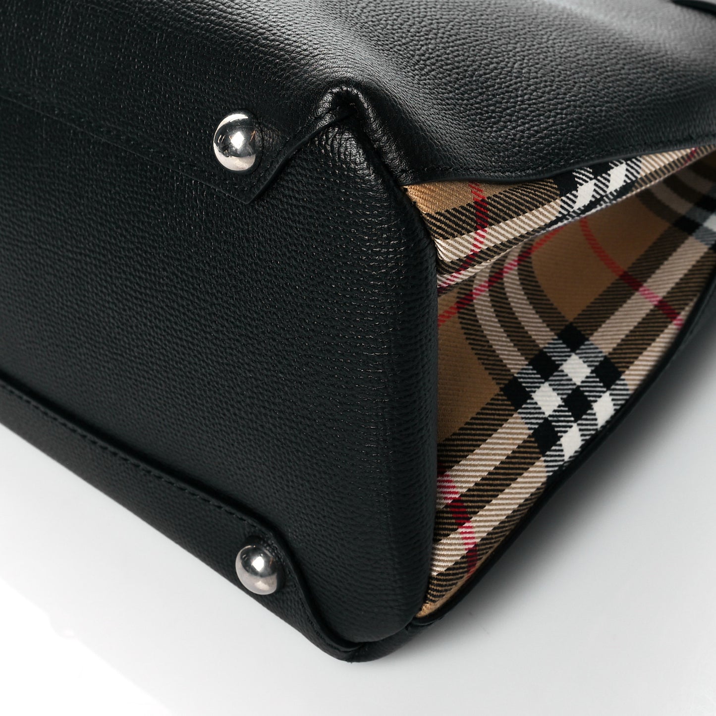 Grainy Calfskin Vintage Check Medium Banner Tote Black