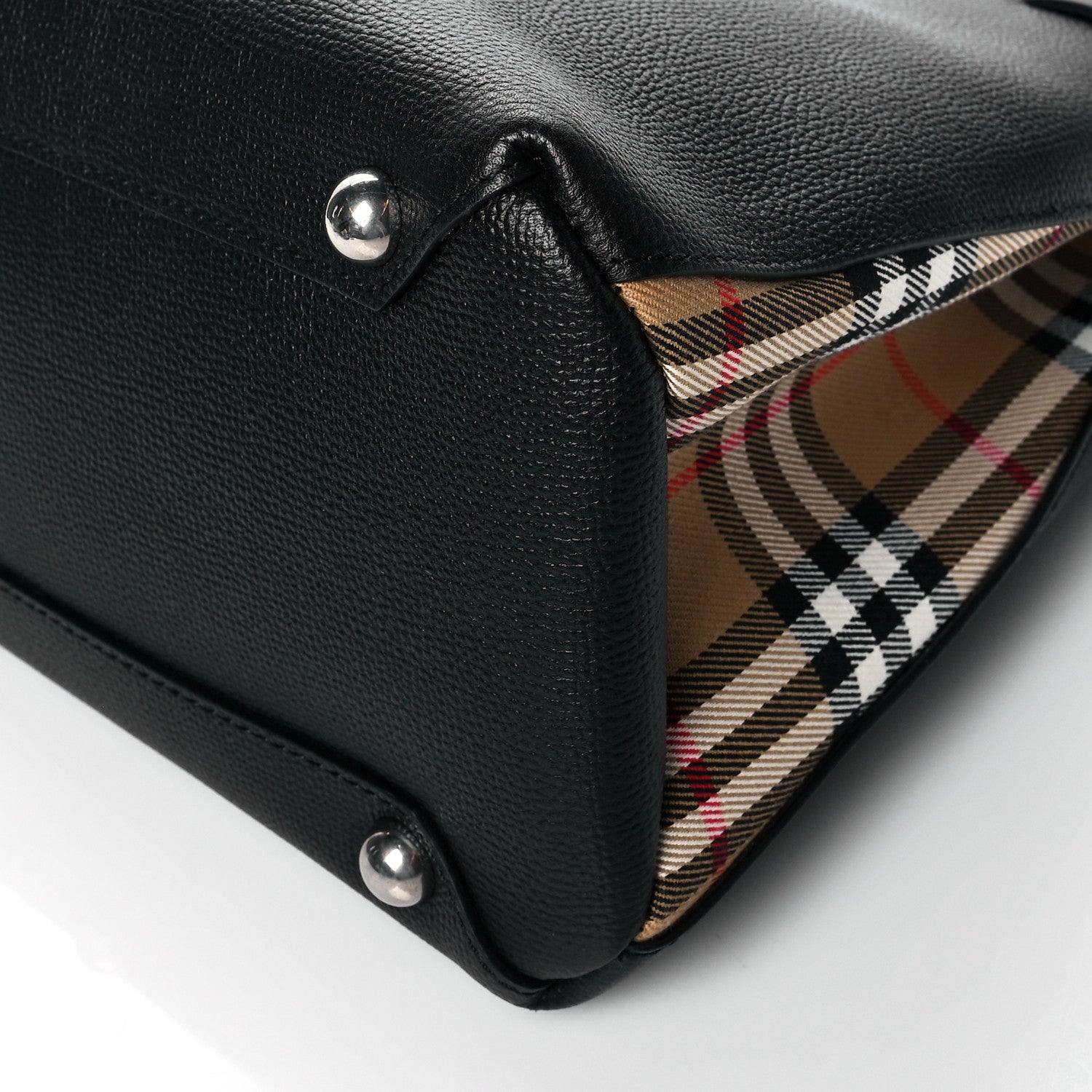 Burberry Grainy Calfskin Vintage Check Medium Banner Tote Black 9 of 9