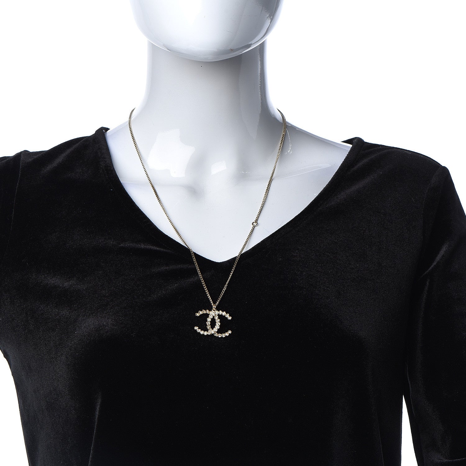 Chanel Crystal CC Pendant Necklace Gold 2 of 5
