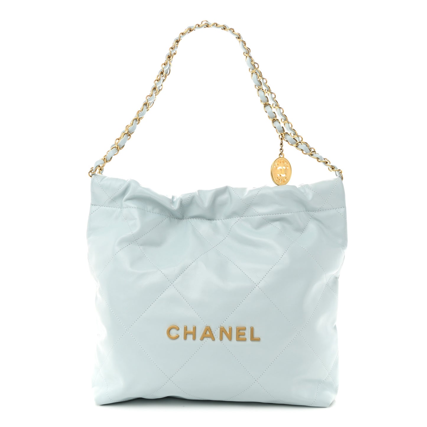 Shiny Calfskin Quilted Small Chanel 22 Light Blue