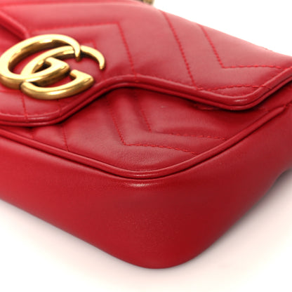 Gucci Calfskin Matelasse Super Mini GG Marmont Shoulder Bag Hibiscus Red 10 of 10