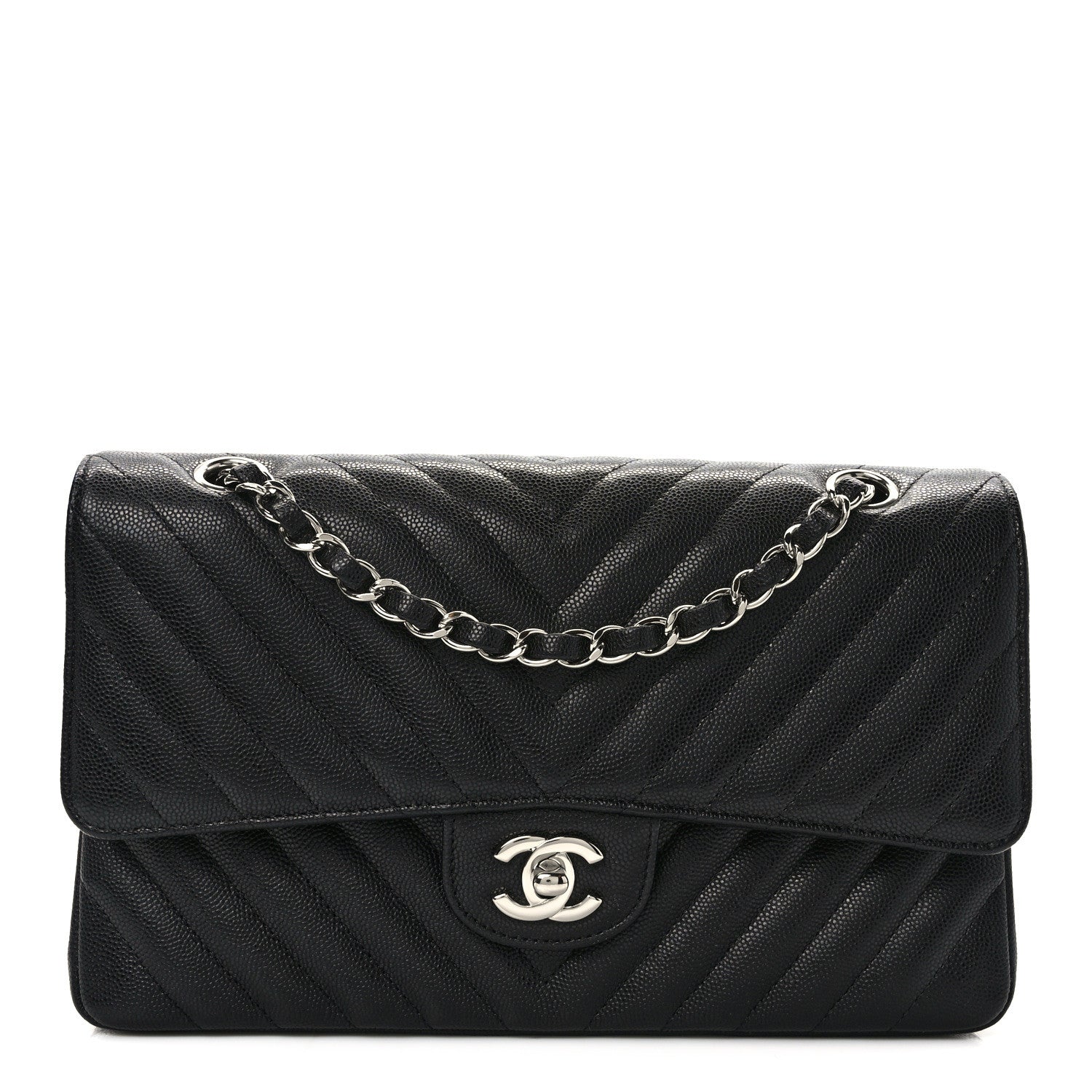 Chanel Caviar Chevron Quilted Medium Double Flap Black 1 of 13