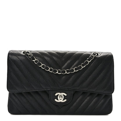 Chanel Caviar Chevron Quilted Medium Double Flap Black 1 of 13