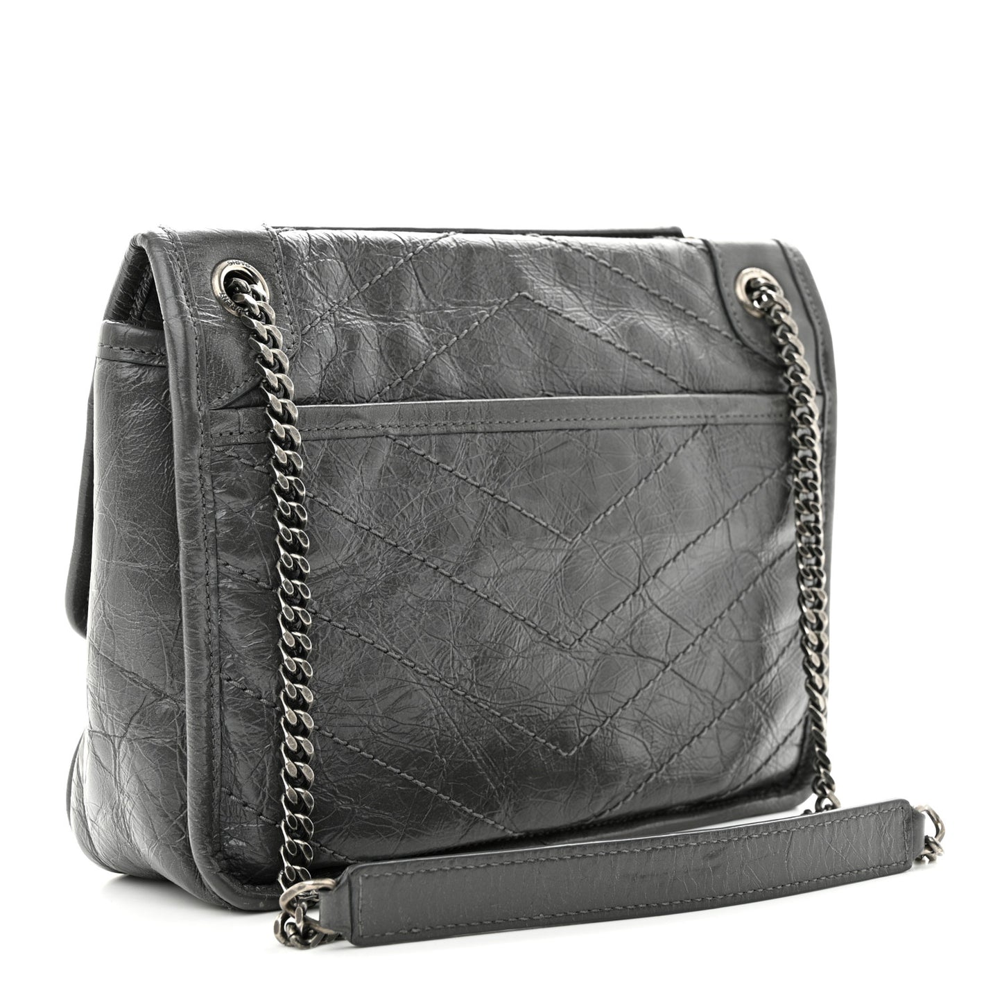 Crinkled Calfskin Matelasse Monogram Baby Niki Chain Satchel Storm
