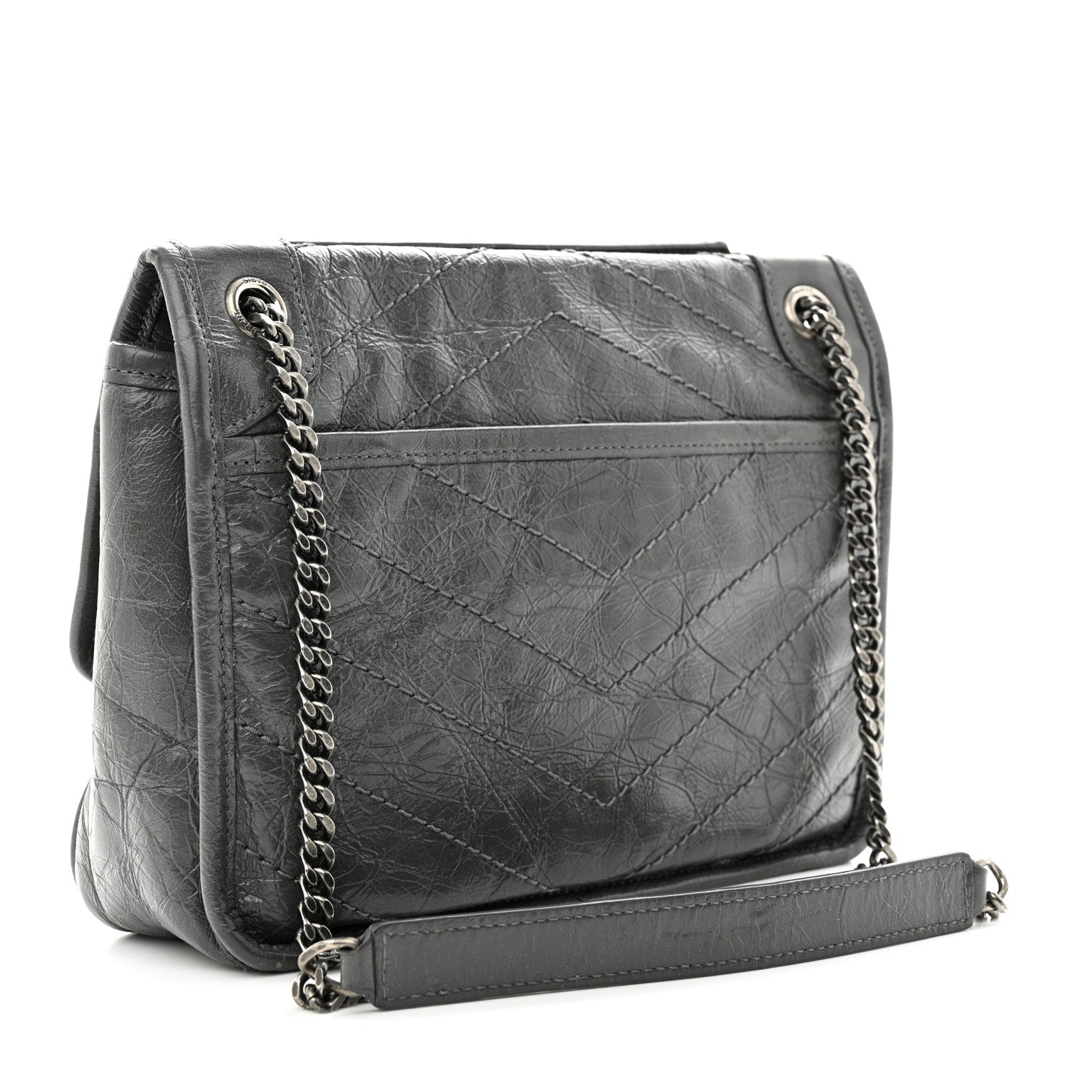 Saint Laurent Crinkled Calfskin Matelasse Monogram Baby Niki Chain Satchel Storm 3 of 15