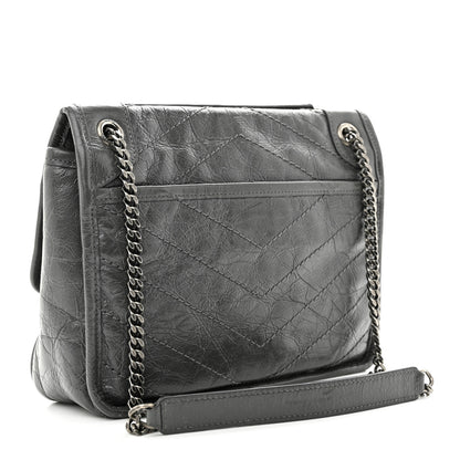 Saint Laurent Crinkled Calfskin Matelasse Monogram Baby Niki Chain Satchel Storm 3 of 15