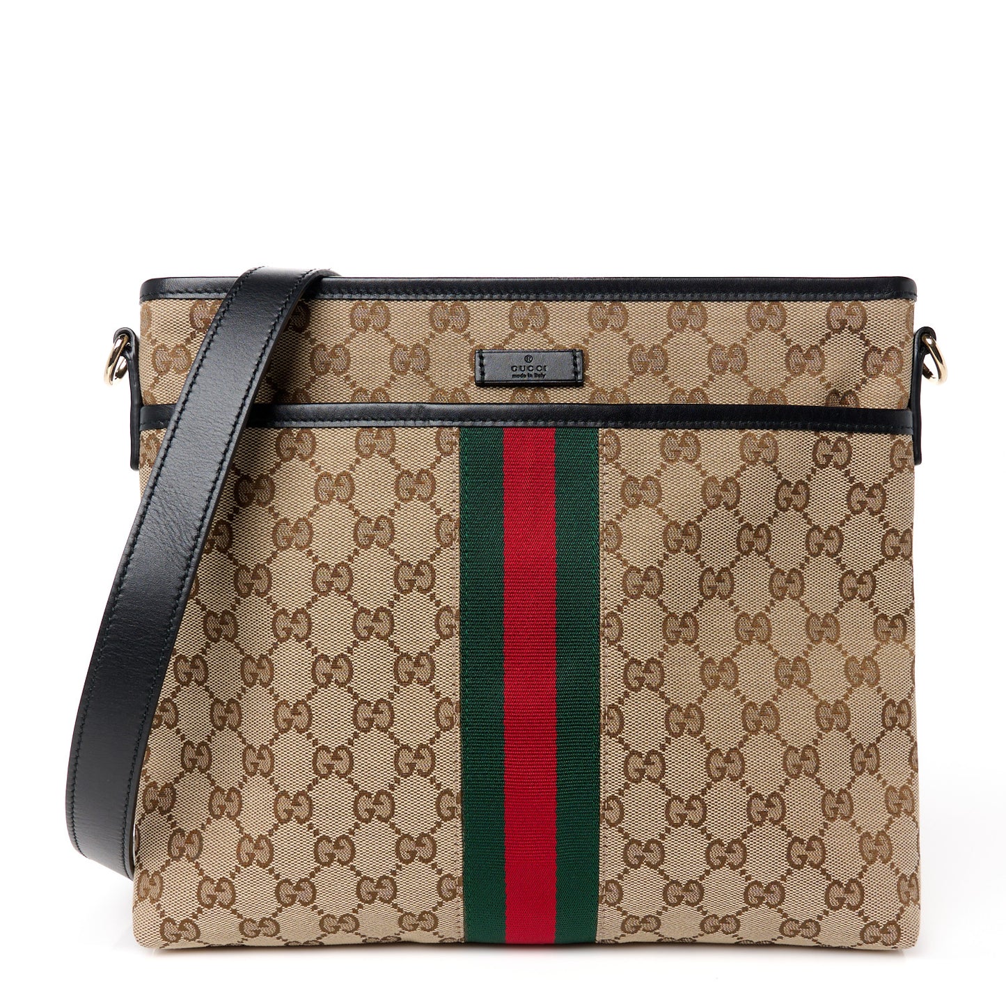 GG Monogram Web Flat Messenger Bag Black
