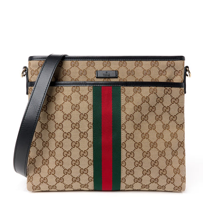 Gucci GG Monogram Web Flat Messenger Bag Black 1 of 11