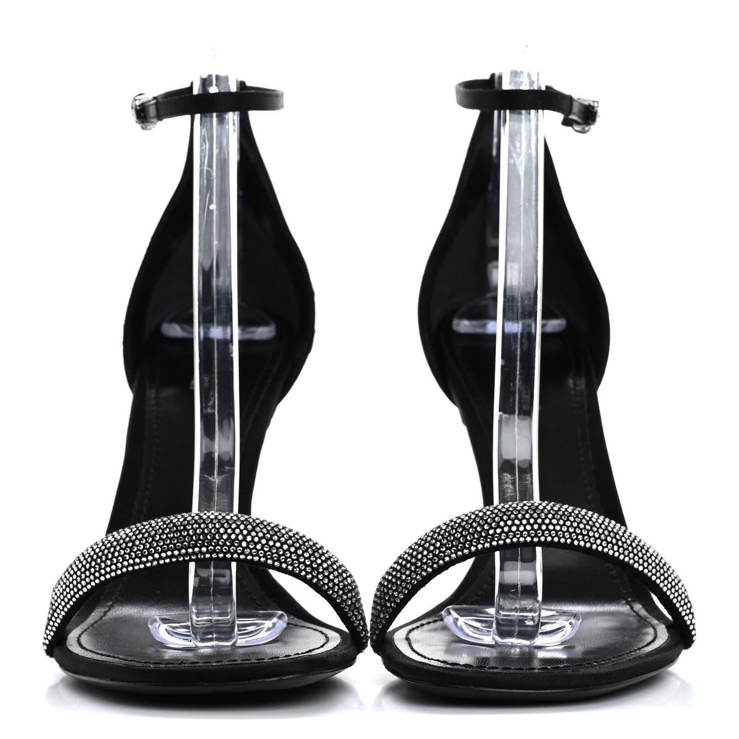 Satin Crystal Sandals 40 Black