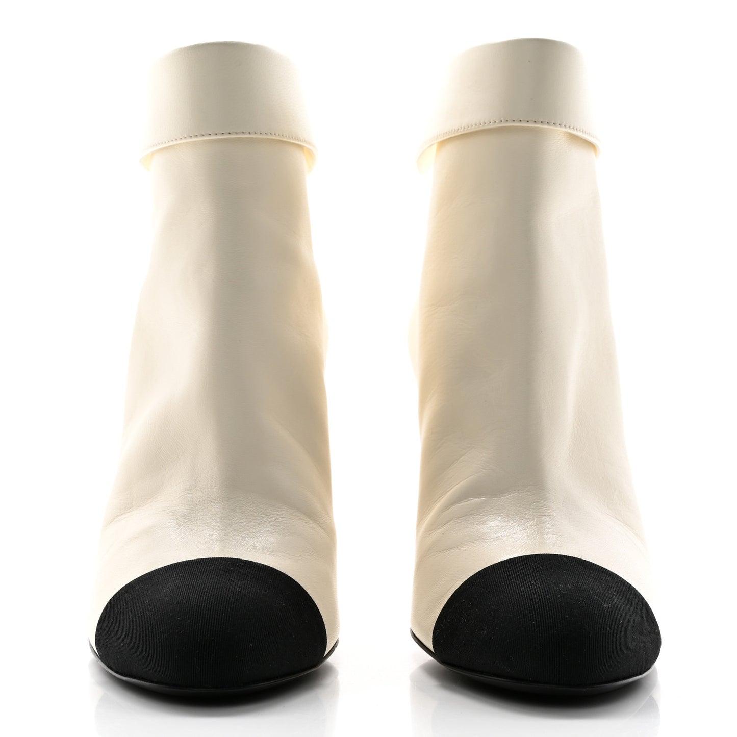 Lambskin Grosgrain Triangle & Collar 90 Ankle Boots 38 Ivory Black