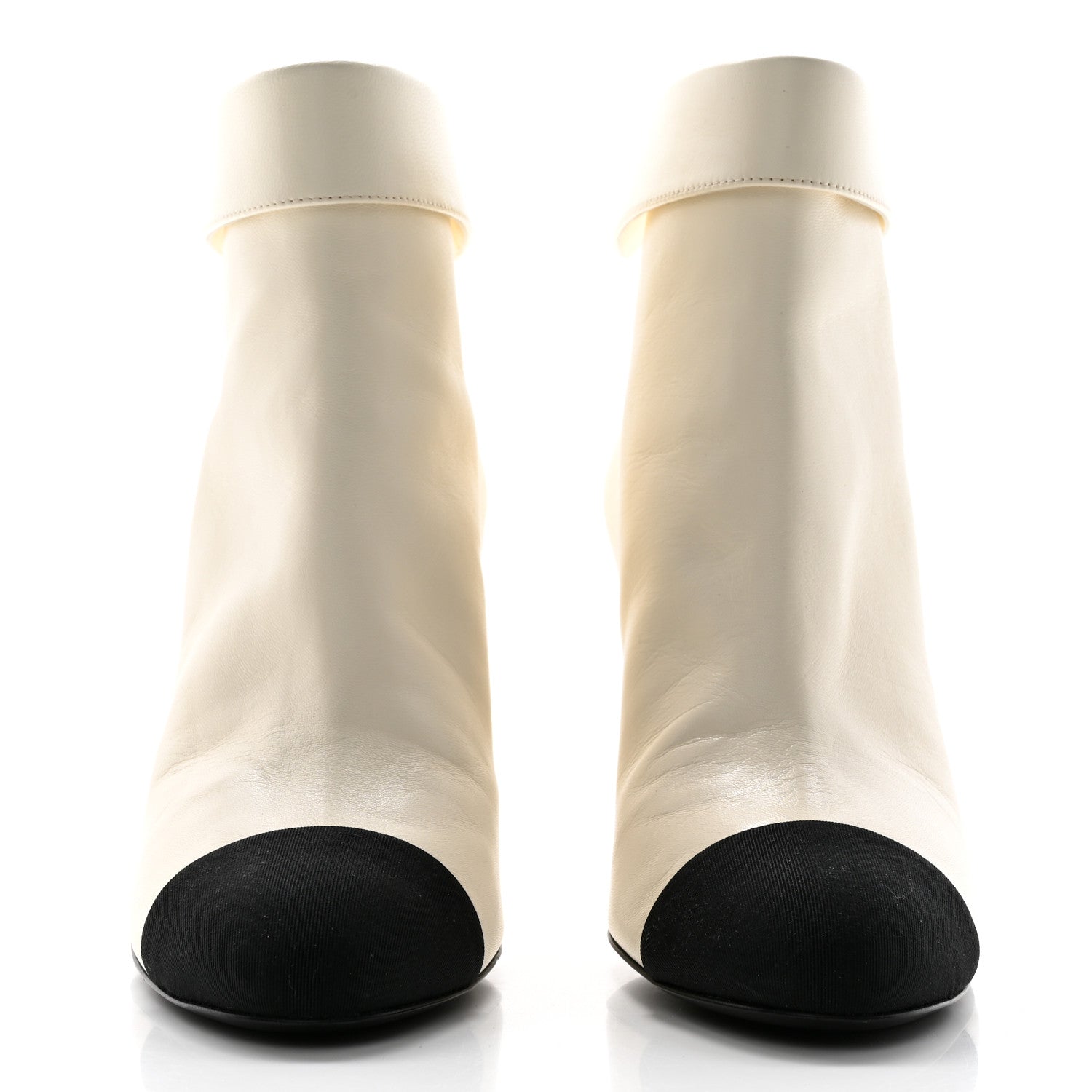 Chanel Lambskin Grosgrain Triangle & Collar 90 Ankle Boots 38 Ivory Black 2 of 10