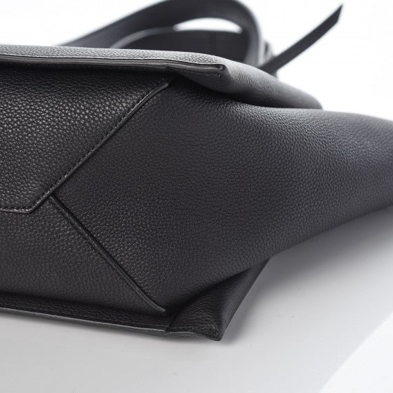 Baby Grained Calfskin Medium Tri-Fold Bag Black