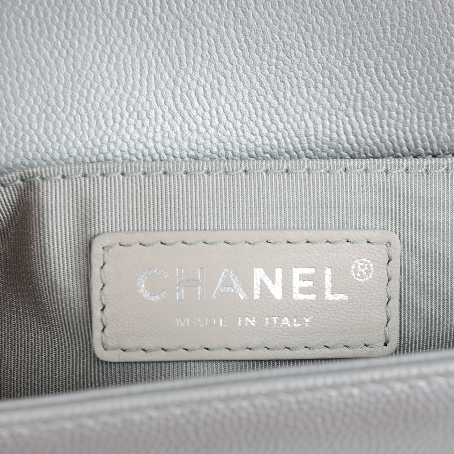 Metallic Caviar Chevron Medium Boy Flap Silver
