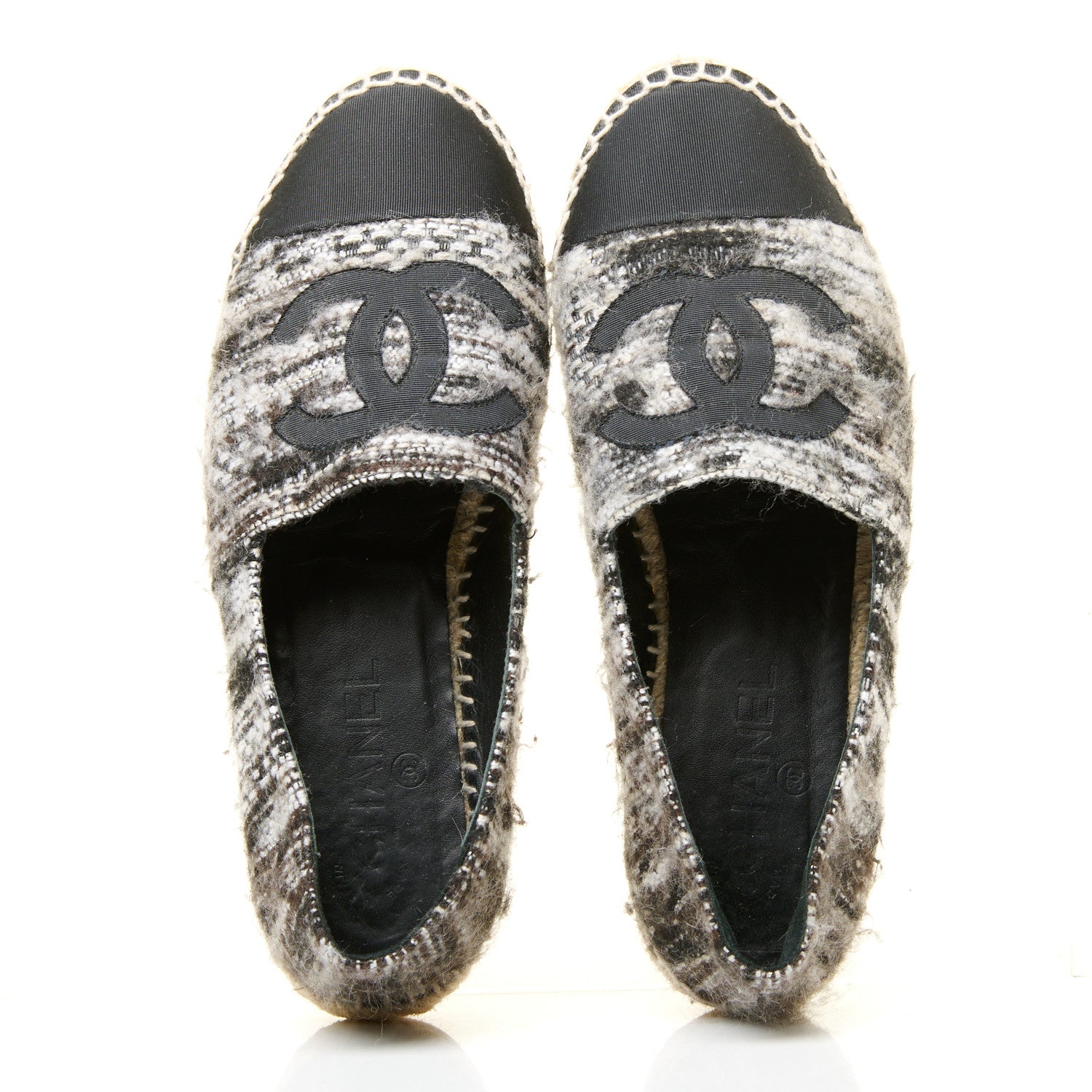 Chanel Tweed Grosgrain CC Espadrilles 38 Grey Black 4 of 9