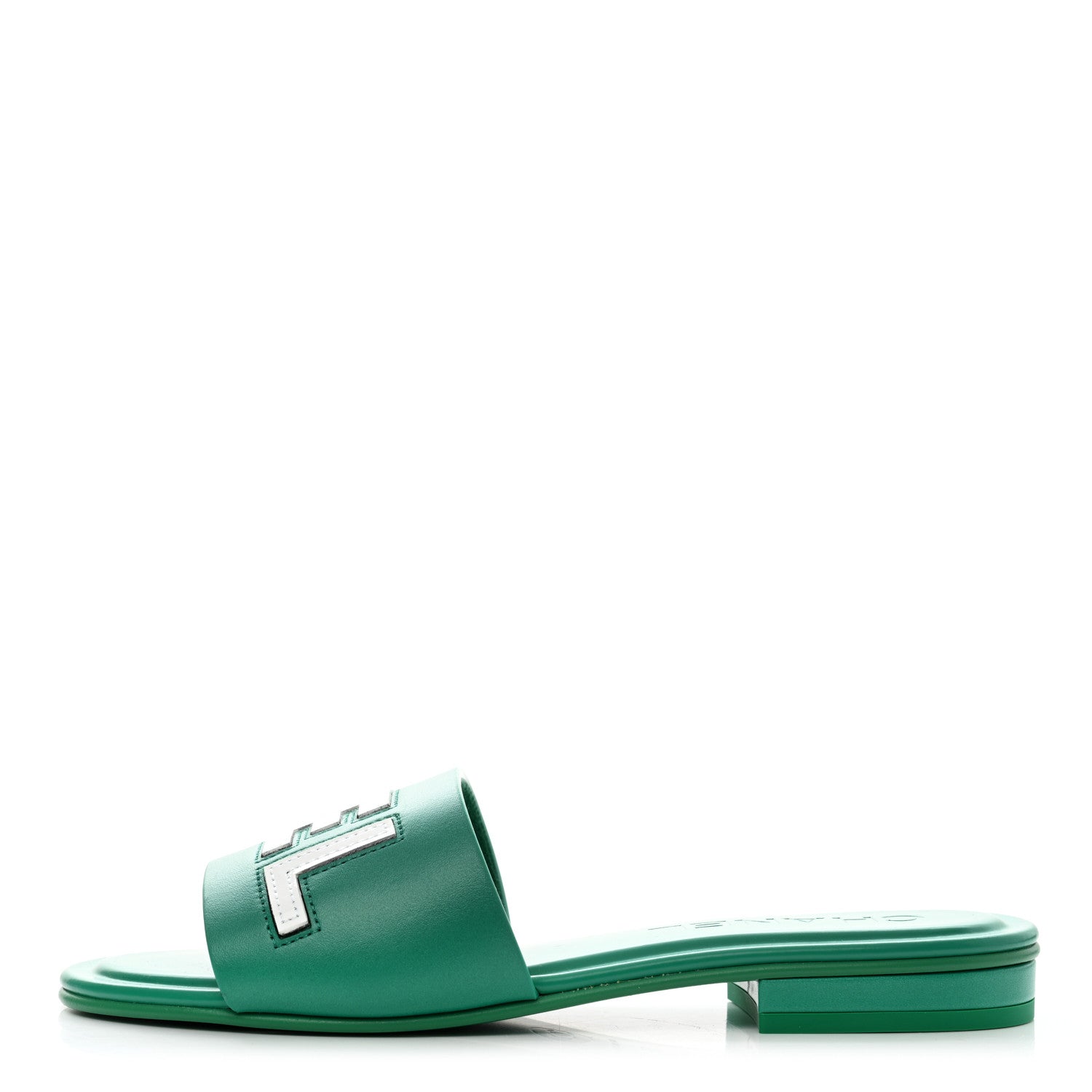Chanel Calfskin Patent Calfskin Logo Mules 35 Green White 1 of 8