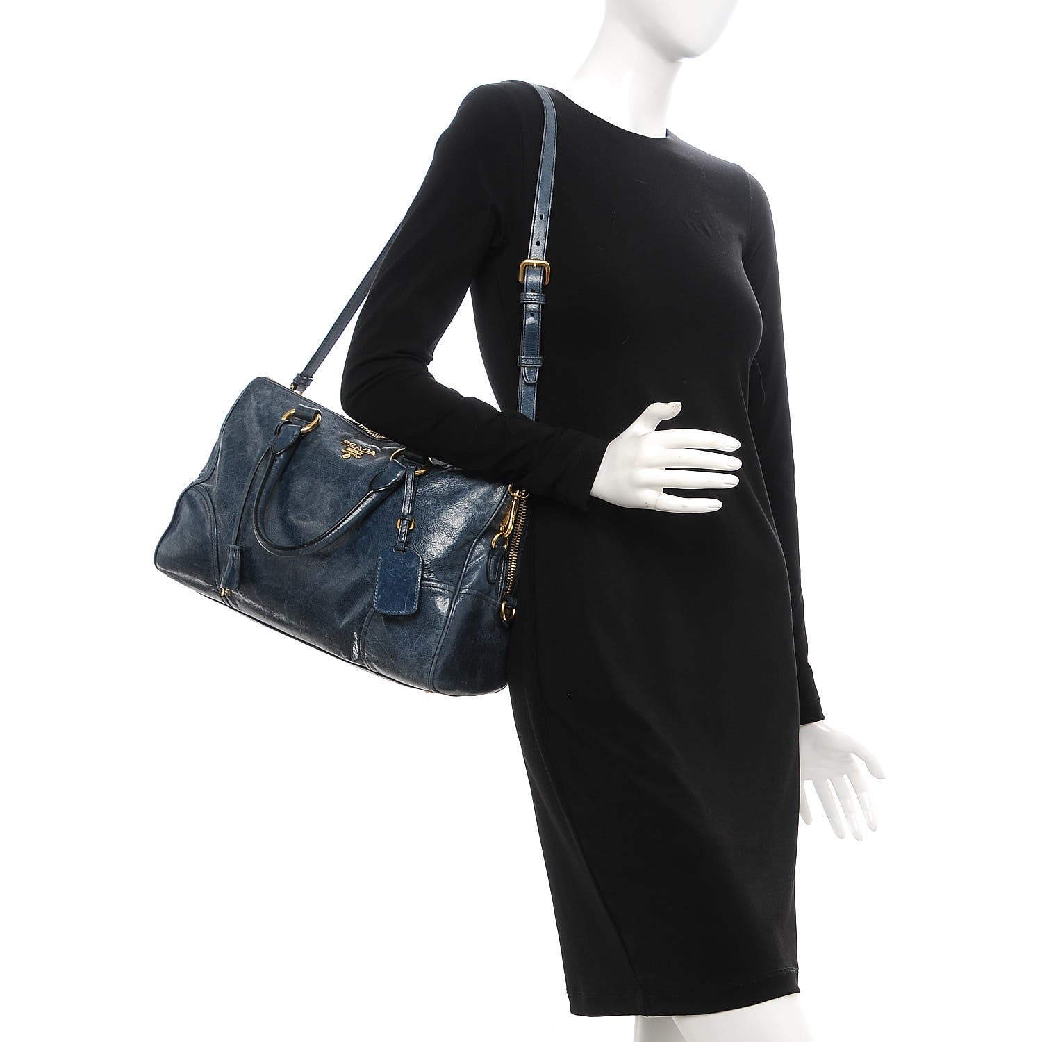 Prada Vitello Shine Shopping Satchel Denim 2 of 13