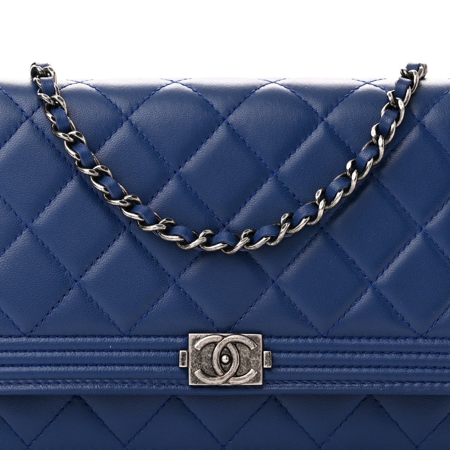 Lambskin Quilted Boy Wallet On Chain WOC Blue