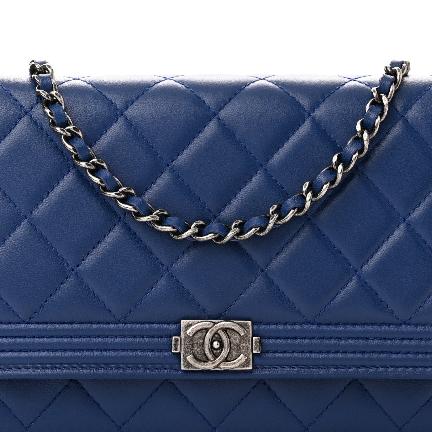 Chanel Lambskin Quilted Boy Wallet On Chain WOC Blue 9 of 12