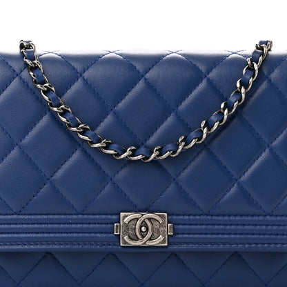 Chanel Lambskin Quilted Boy Wallet On Chain WOC Blue 9 of 12