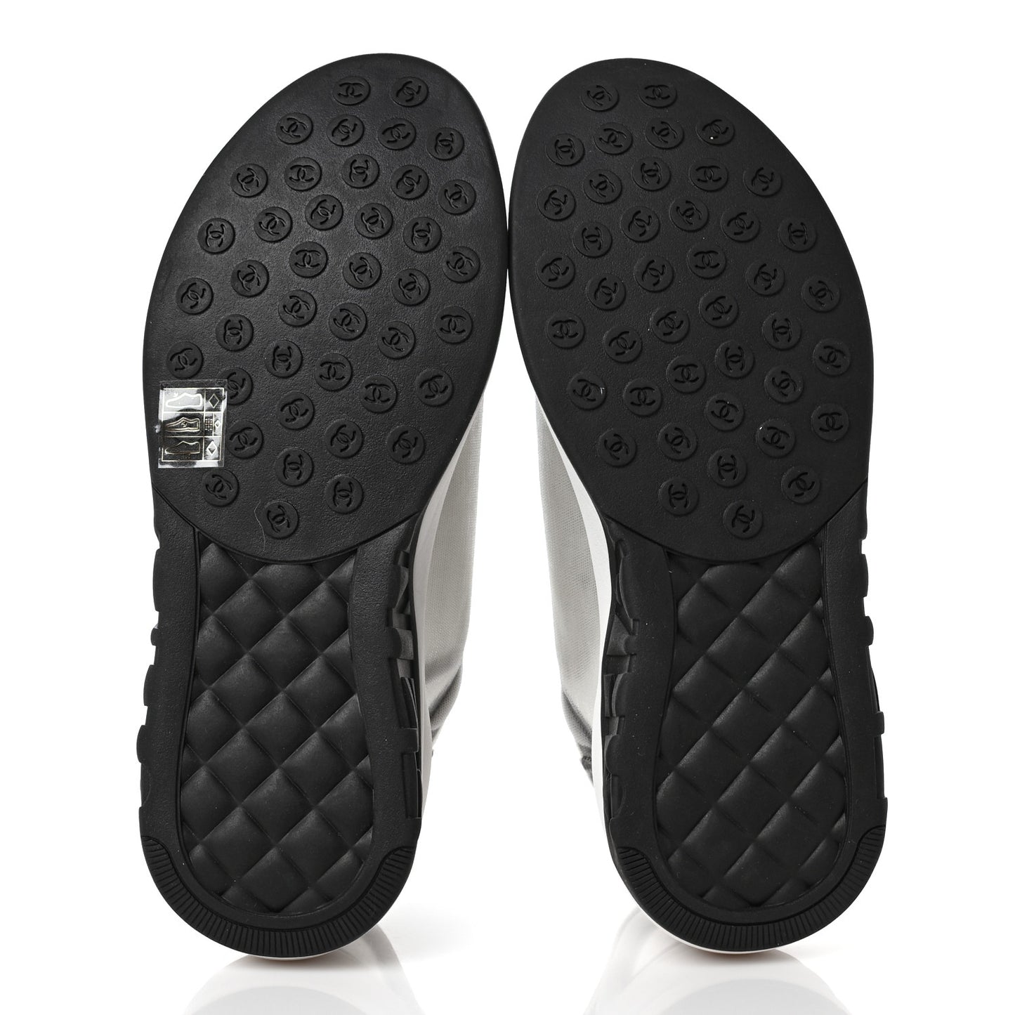 Calfskin Mesh Lycra Womens Logo Sneakers 38.5 White Black